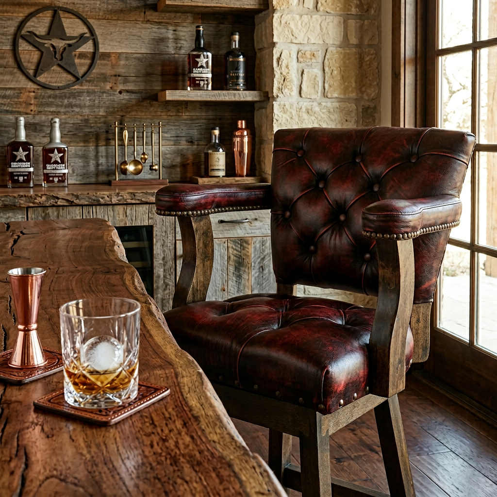 Red RJ Chisum Tufted Leather Barstool – Texas Leather Western
