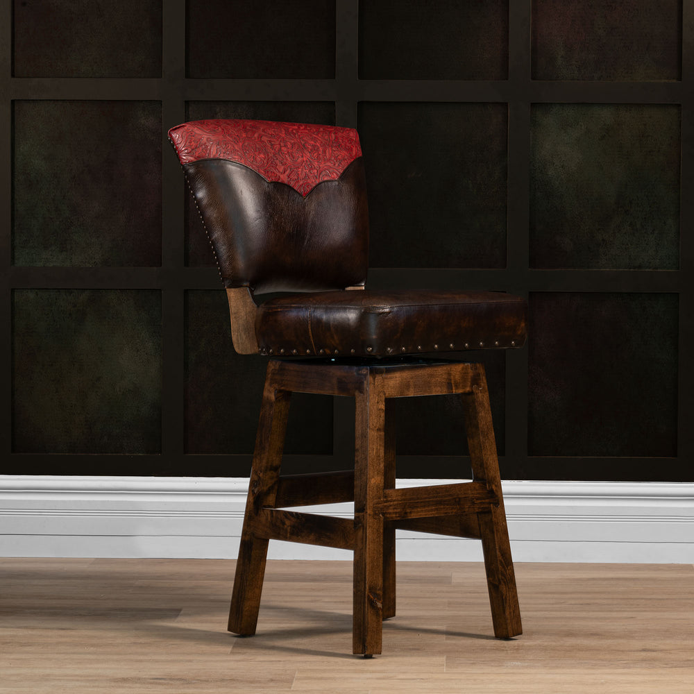 Puglia Brown leather, Cowboy Tooled Dark Red.