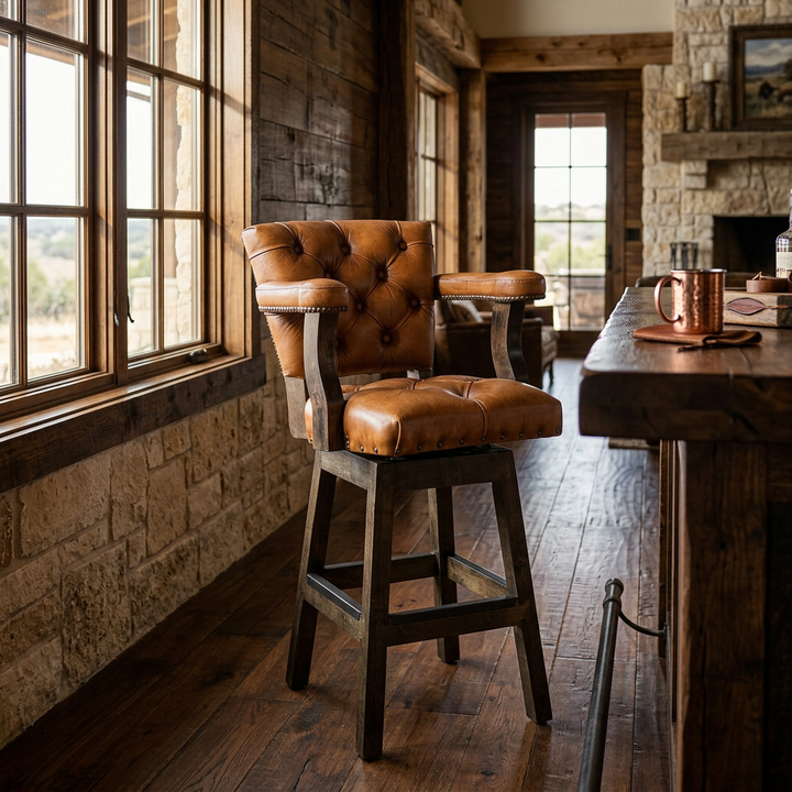 Brown RJ Chisum Tufted Leather Barstool
