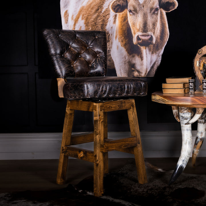 Bullhead Tufted Leather Barstool