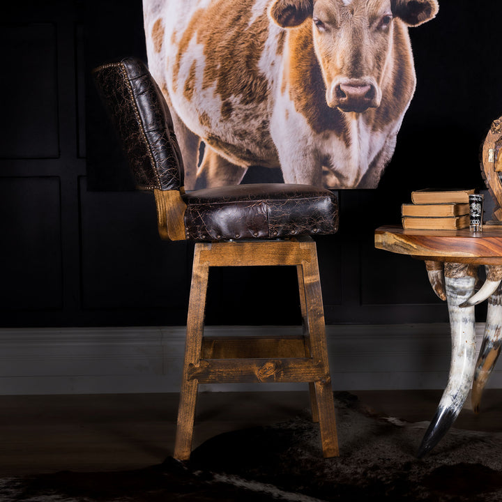 Bullhead Tufted Leather Barstool