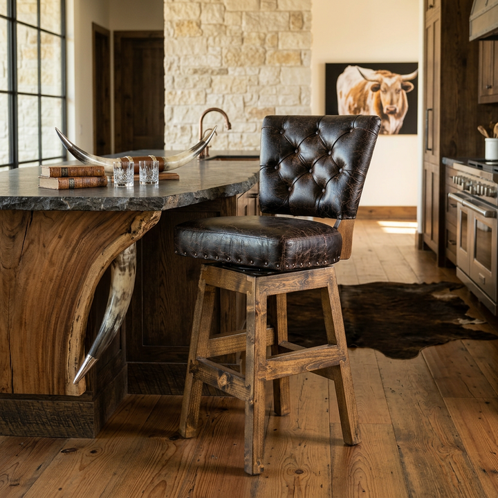 Bullhead Tufted Leather Barstool
