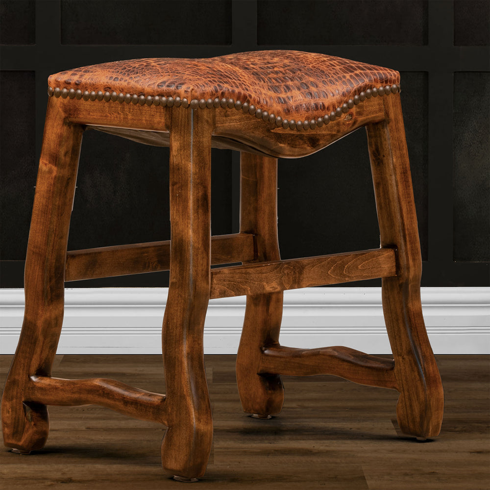 Western Leather Saddle Stool
