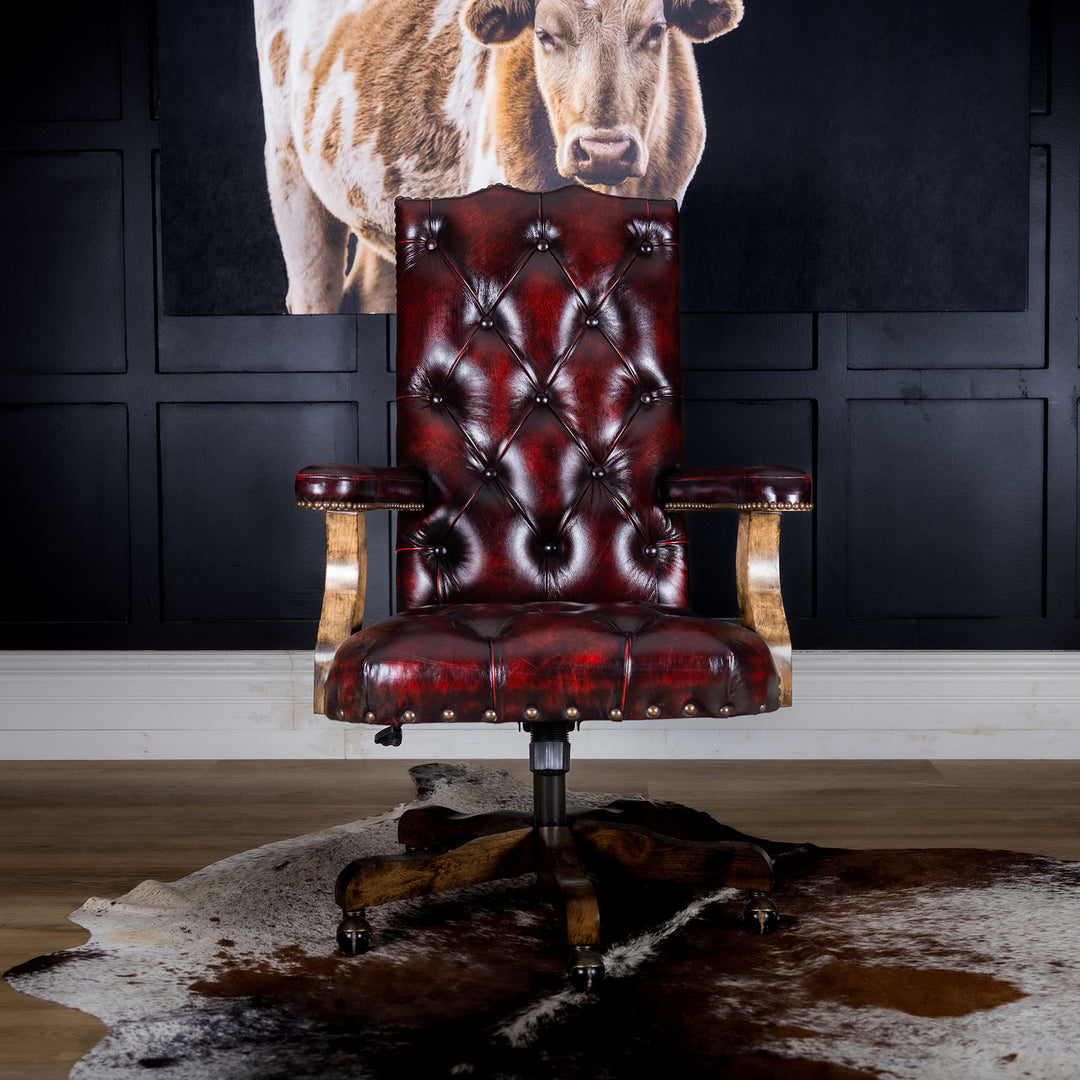 Crimson Tufted Leather Office Chair