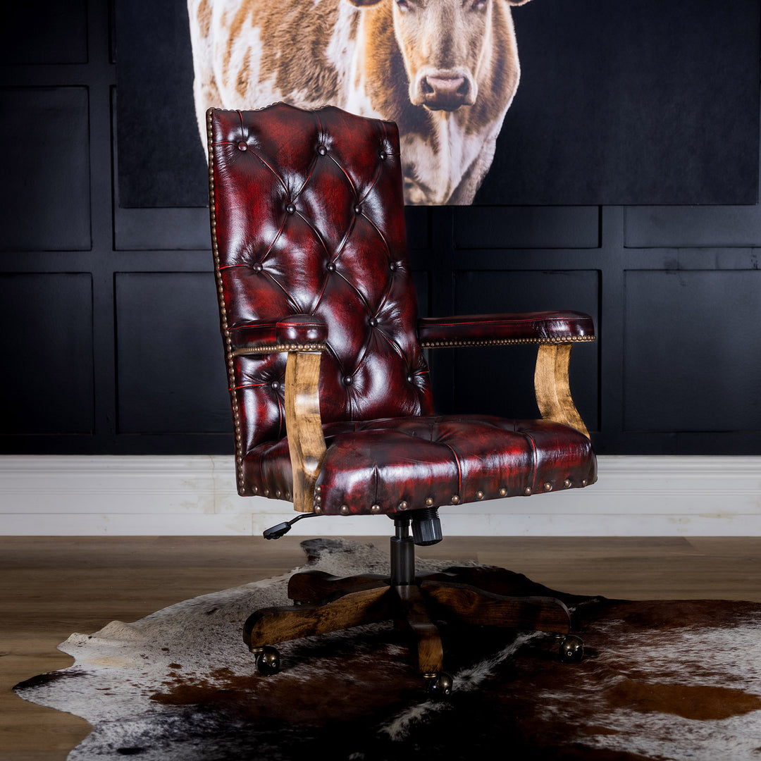 Crimson Tufted Leather Office Chair