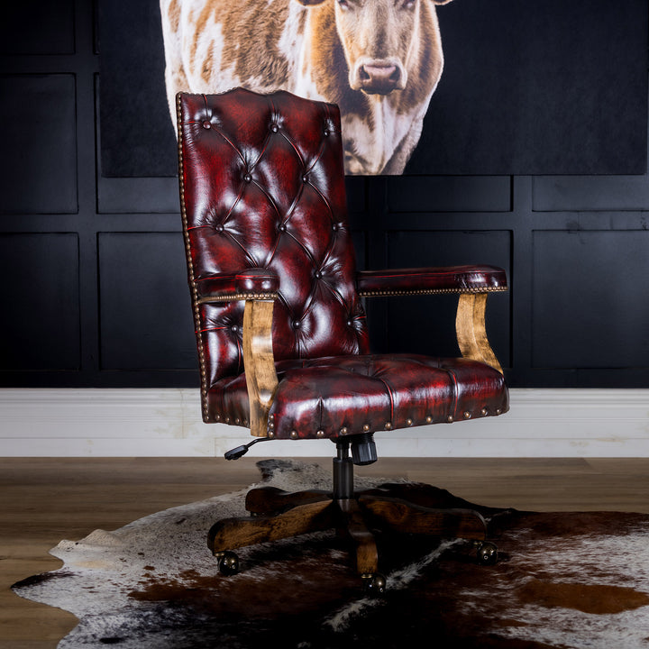 Crimson Tufted Leather Office Chair