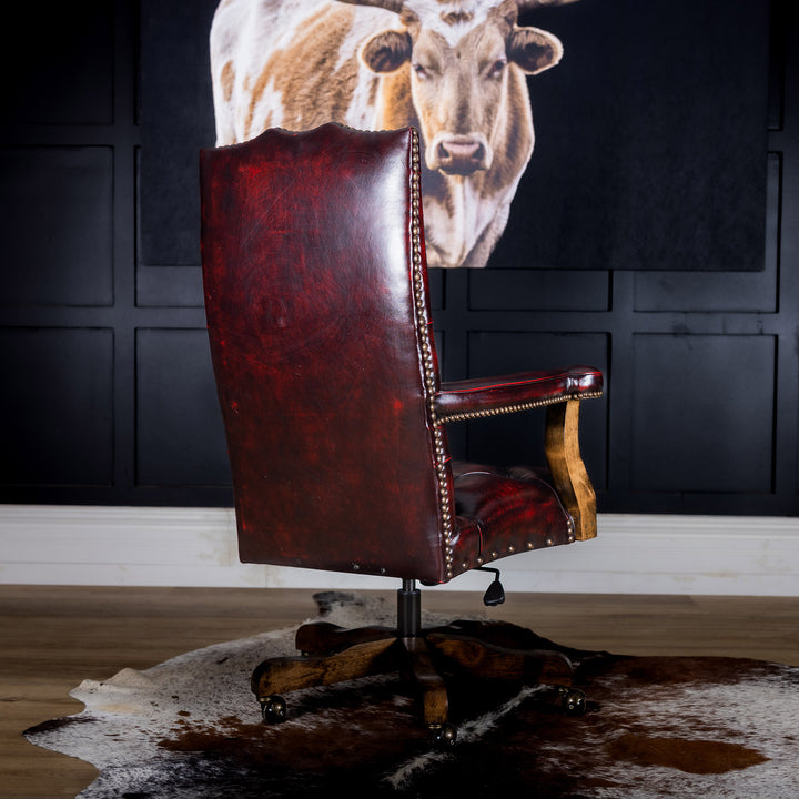 Crimson Tufted Leather Office Chair