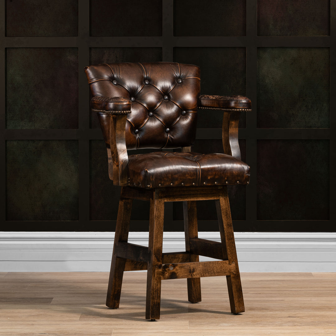 Dark Western Tufted Leather Barstool