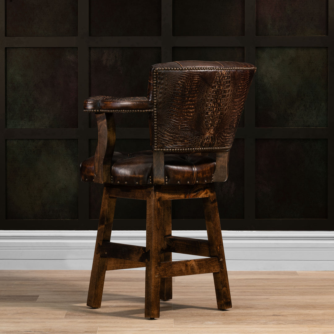 Dark Western Tufted Leather Barstool