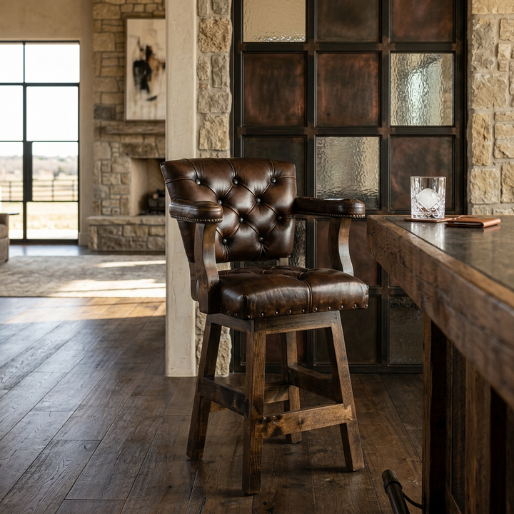 Dark Western Tufted Leather Barstool