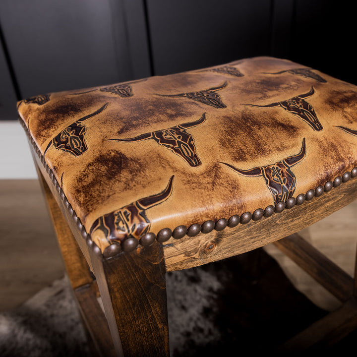 Longhorn Leather Saddle Stool