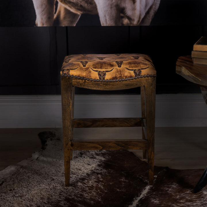 Longhorn Leather Saddle Stool