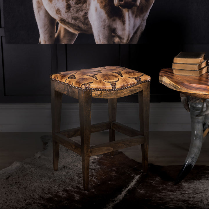 Longhorn Leather Saddle Stool