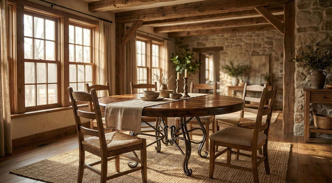 Mesquite Top & Iron Base Round Dining Table