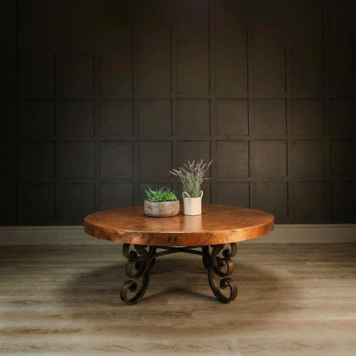 Hammered Copper Natural Round Coffee Table