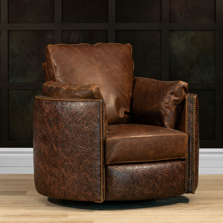 Rusk Snug Leather Swivel Recliner