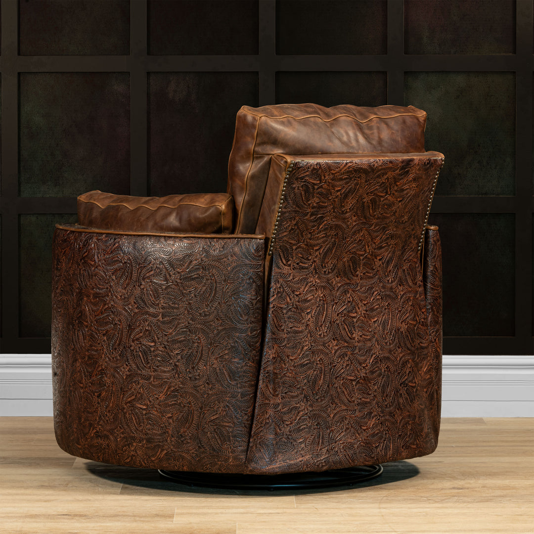 Rusk Snug Leather Swivel Recliner