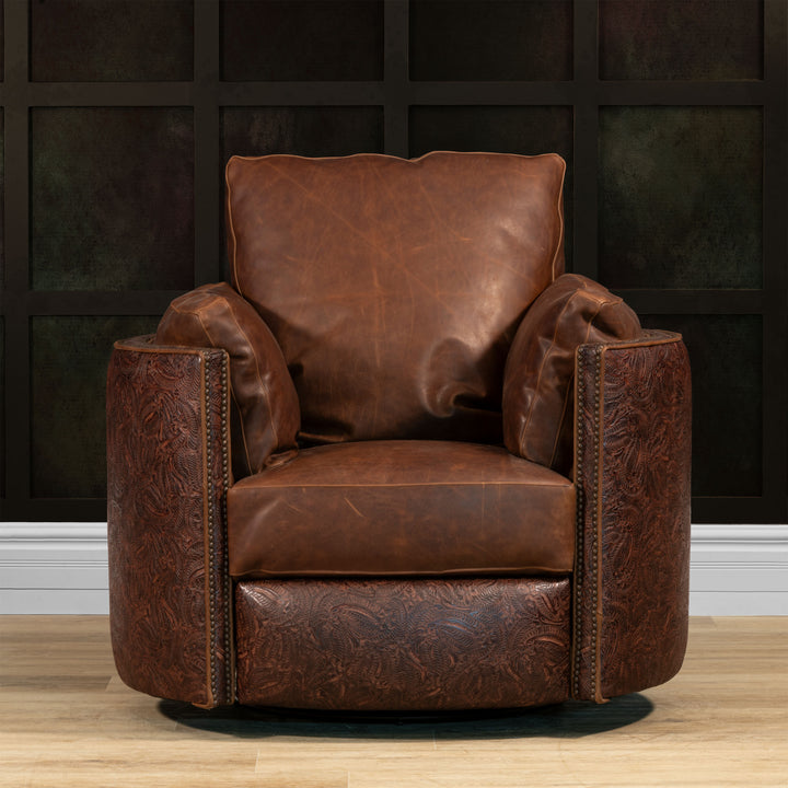 Rusk Snug Leather Swivel Recliner