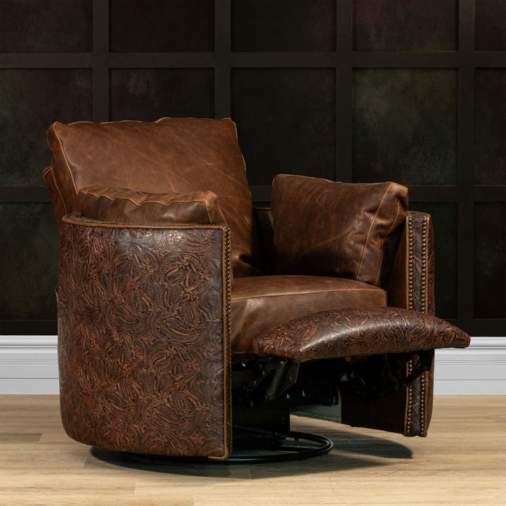 Rusk Snug Leather Swivel Recliner