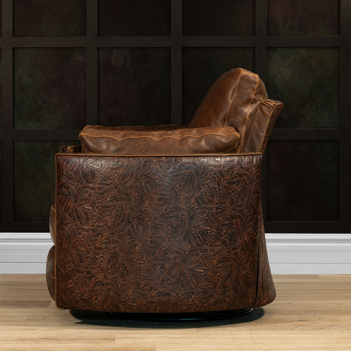 Rusk Snug Leather Swivel Recliner