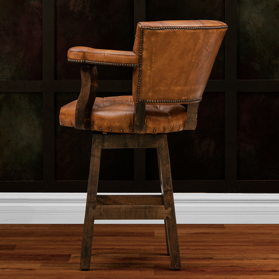 Brown RJ Chisum Tufted Leather Barstool