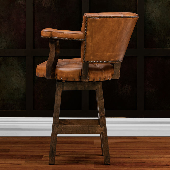 Brown RJ Chisum Tufted Leather Barstool