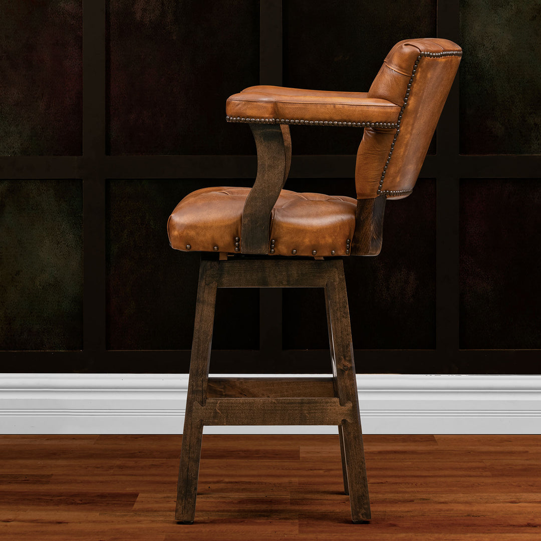Brown RJ Chisum Tufted Leather Barstool