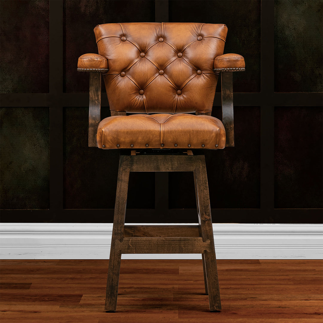 Brown RJ Chisum Tufted Leather Barstool