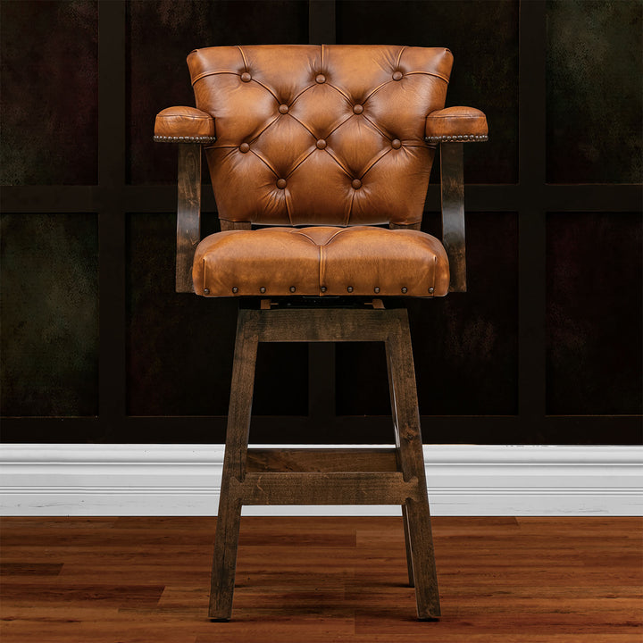 Brown RJ Chisum Tufted Leather Barstool