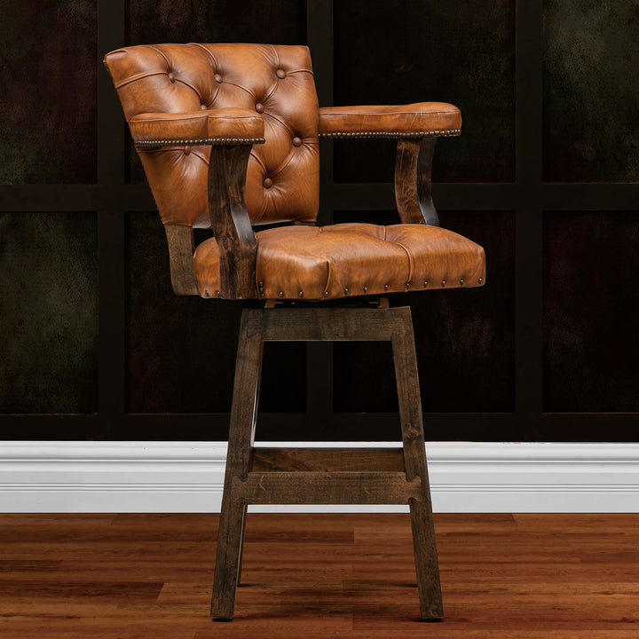 Brown RJ Chisum Tufted Leather Barstool