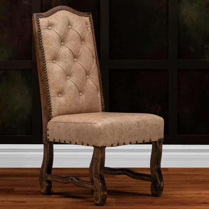 Vanilla Tufted Leather Dining Chair