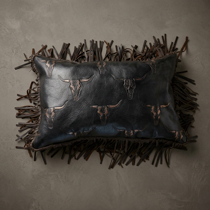 Longhorn Fringe Accent Pillow - Dark