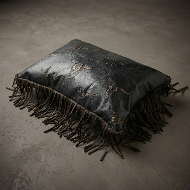 Longhorn Fringe Accent Pillow - Dark