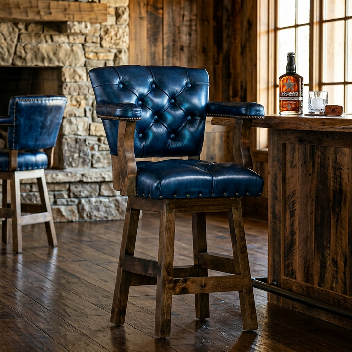Blue Sky Tufted Leather Barstool