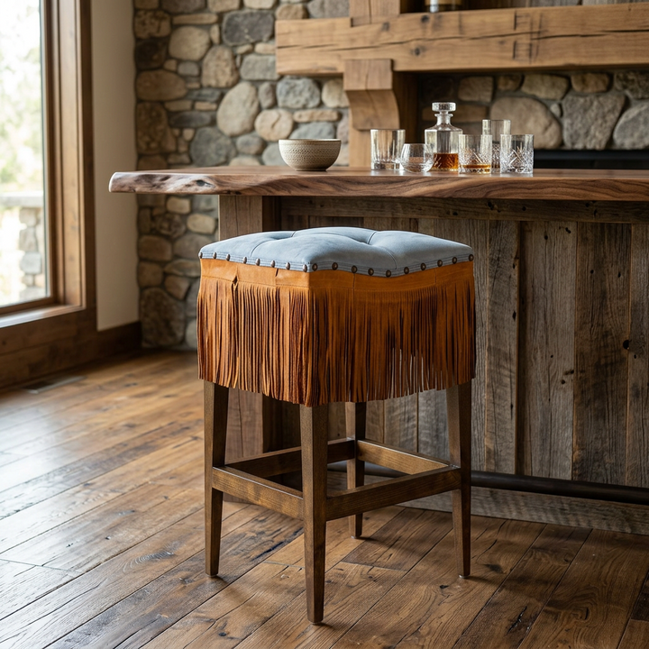 Fringe Leather Saddle Stool