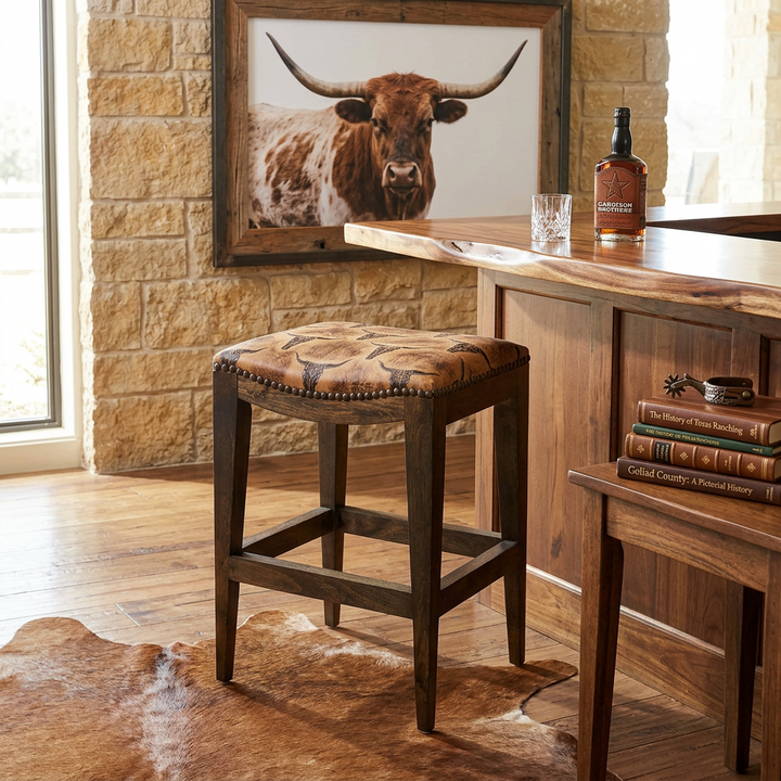 Longhorn Leather Saddle Stool